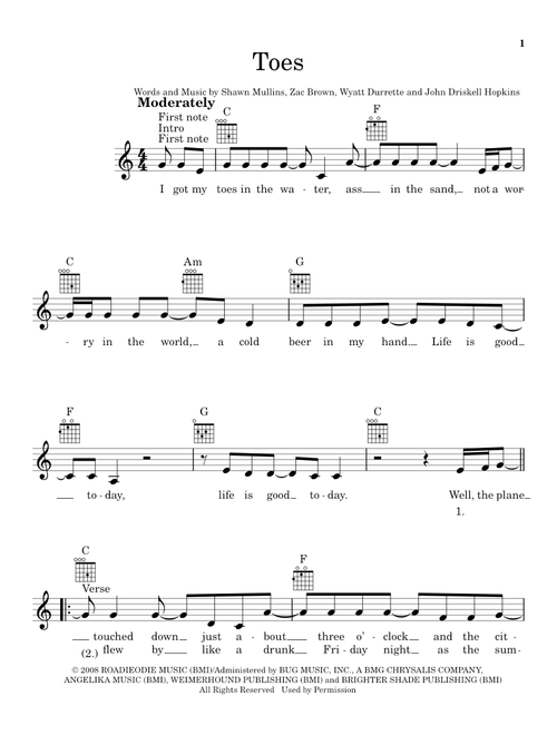Toes - Zac Brown Band, Various (Ukulele)