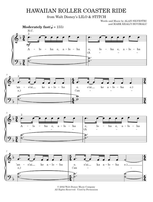 Hawaiian Roller Coaster Ride (from Lilo & Stitch) - Lilo & Stitch Movie, Mark Keali'i Ho'omalu (Easy Piano)