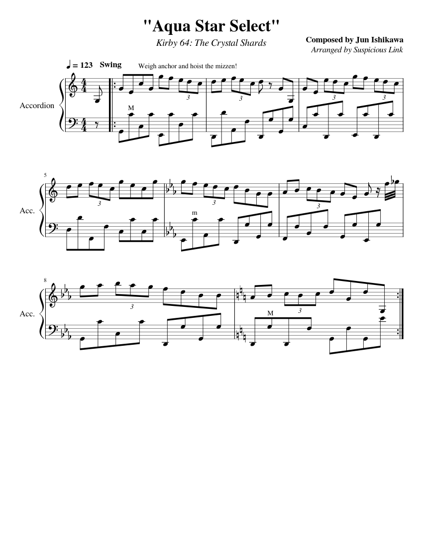 Aqua Star Select - Kirby 64: The Crystal Shards (for Accordion