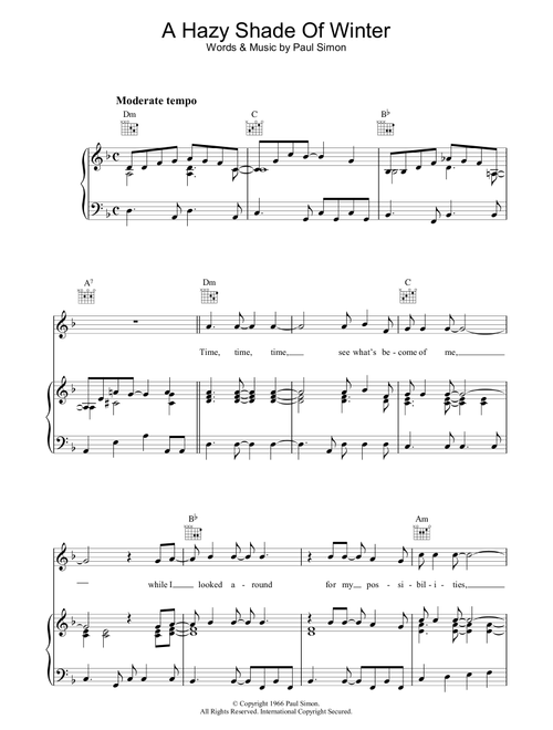 A Hazy Shade Of Winter - Simon & Garfunkel (Piano-Vocal-Guitar (Piano Accompaniment))