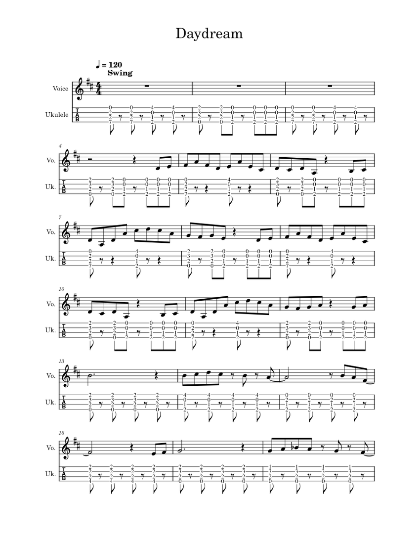 Daydream Sheet music for Vocals, Ukulele (Mixed Duet)