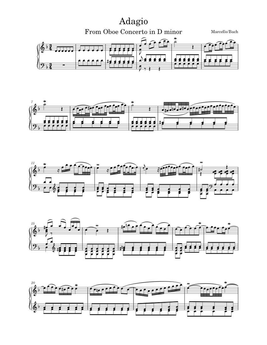 Adagio from Oboe Concerto in D minor Marcello/Bach Sheet music for