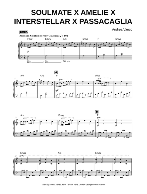Soulmate x Amelie x Interstellar x Passacaglia - Andrea Vanzo (Piano)
