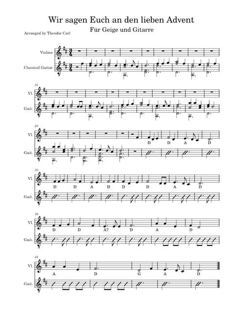 Wir sagen euch an den lieben Advent – Theophil Rothenberg - Violin and Guitar