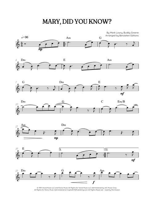 Mary, Did You Know? (Arr. Benzaiten Editions) - Pentatonix (Flute Solo)