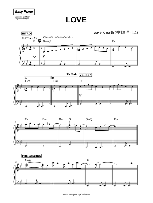 Love - wave to earth (웨이브 투 어스) (Easy Piano)