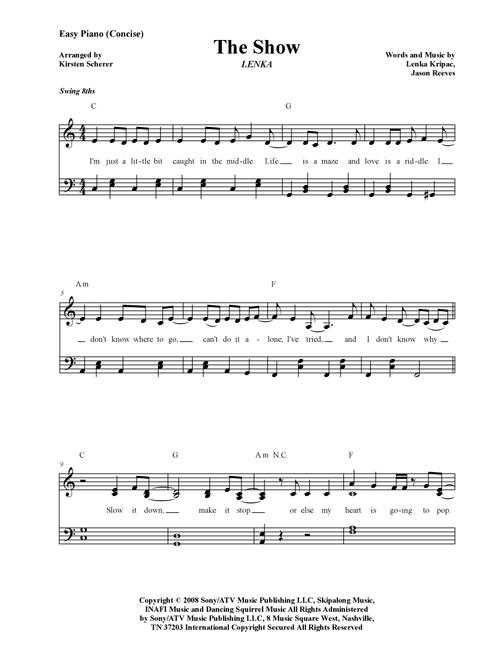 The Show (Arr. Kirsten Scherer) - Lenka (Easy Piano)