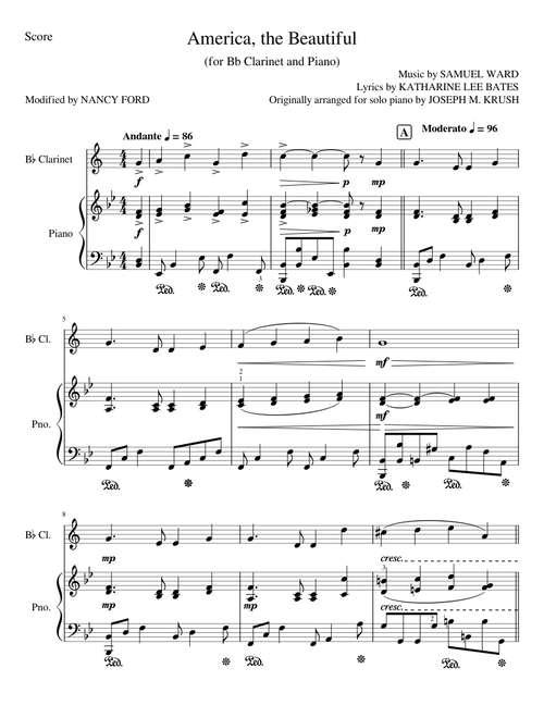America the Beautiful – Samuel Augustus Ward (Bb Clarinet and Piano)