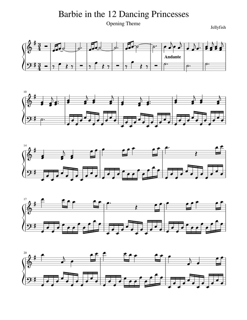 Barbie in The 12 Dancing Princesses Opening Theme Sheet music for Piano Solo Musescore