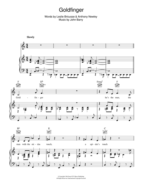 Goldfinger (from James Bond: 'Goldfinger') - Shirley Bassey (Piano-Vocal-Guitar (Piano Accompaniment))