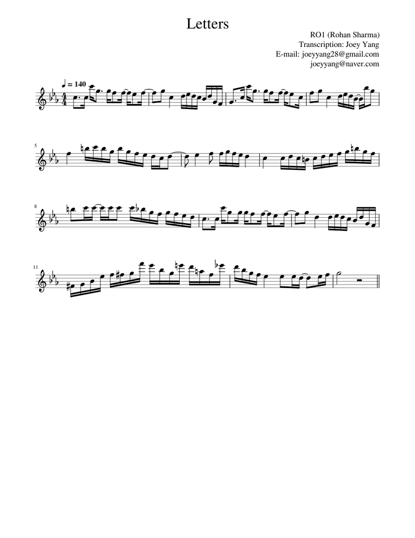 Rohan Sharma (RO1) - Letters keyboard solo part (4:48~5:08) Sheet Music ...