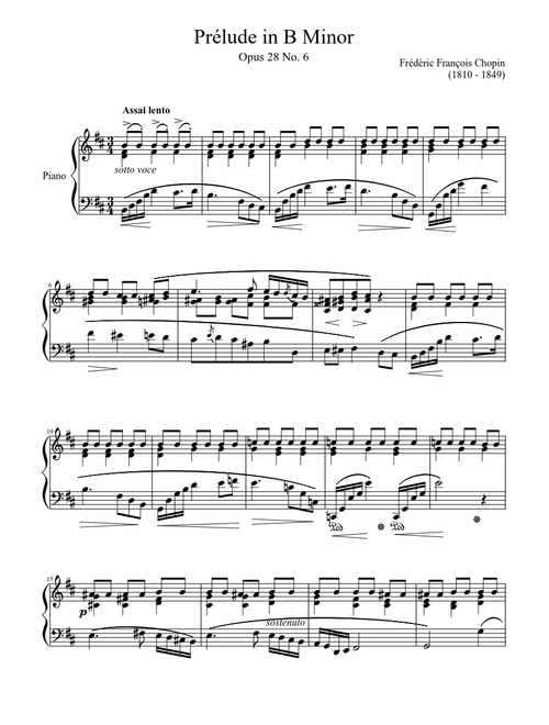 Prélude Opus 28, No. 6 in B Minor