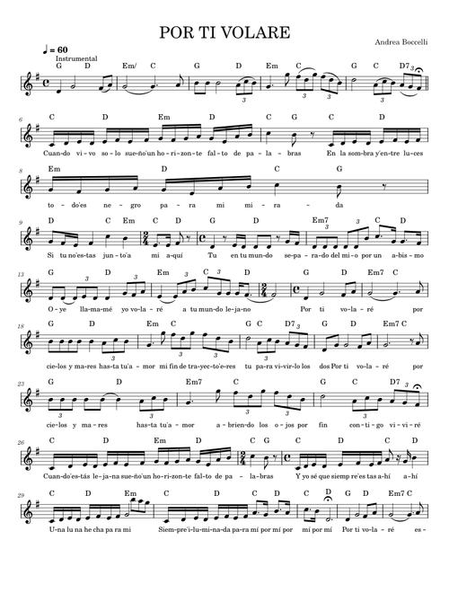 Por ti volare – Andrea Bocelli Letra/Acordes