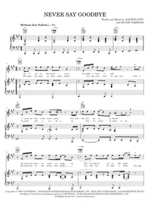 Play Official version of Never say goodbye Sheet Music by Bon Jovi Play Official version of Never say goodbye Sheet Music by Bon Jovi