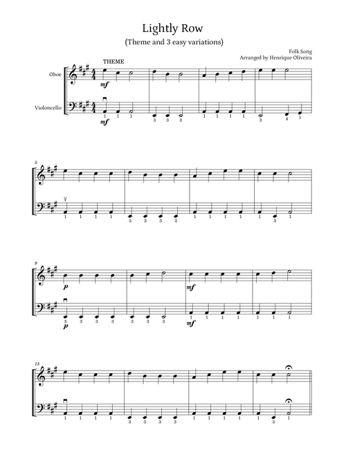 Lightly Row (Theme with 3 Easy Variations) - For Oboe and Cello (Arr. Henrique Oliveira) - Folk Song (Instrumental Duet)