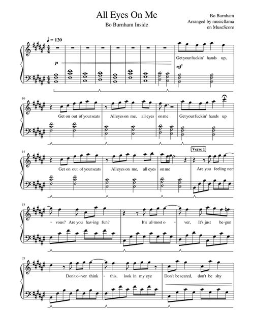 All Eyes On Me – Bo Burnham (Easy Piano)