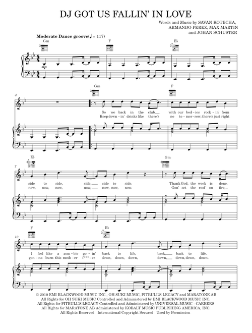 DJ Got Us Fallin' In Love - Pitbull, Usher, Usher featuring Pitbull (Piano-Vocal-Guitar)