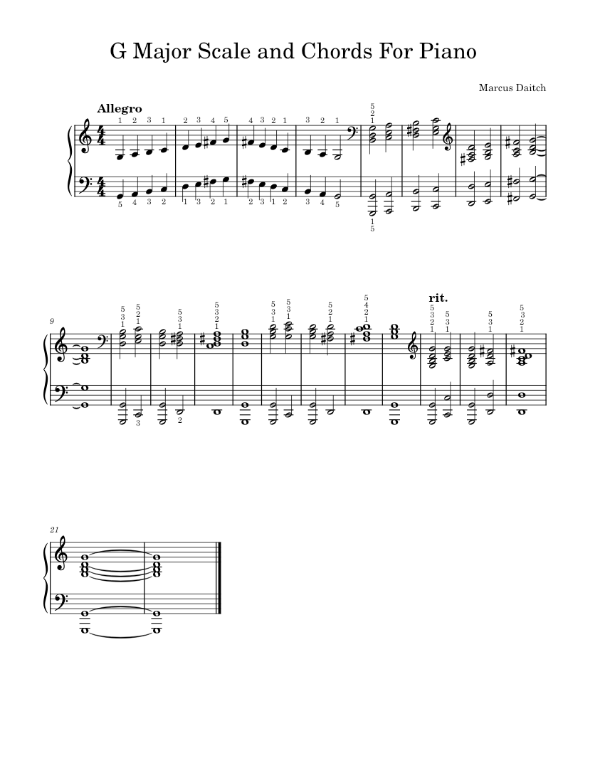 G Major Scale and Chords For Piano Sheet Music for Piano (Solo) easy ...