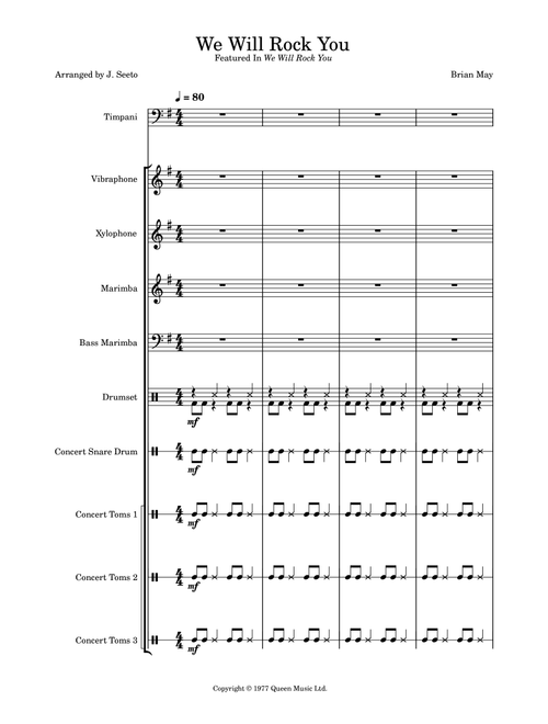 We Will Rock You (Arr. J Seeto) - Queen (Percussion Ensemble)