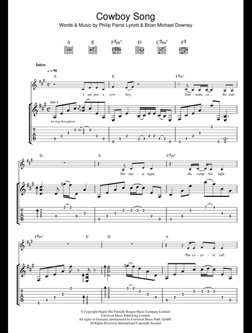 Cowboy Song - Thin Lizzy (Guitar Tab)