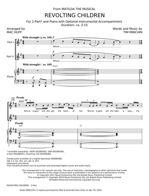 Revolting Children ('From Matilda The Musical') - Tim Minchin