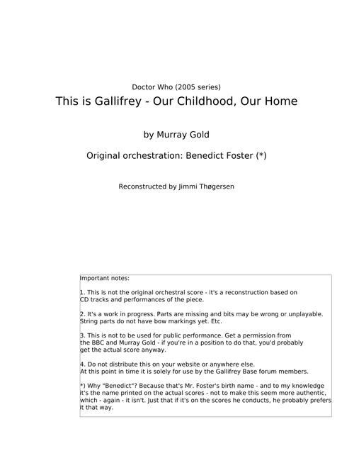 This Is Gallifrey - Our Childhood, Our Home - Murray Gold