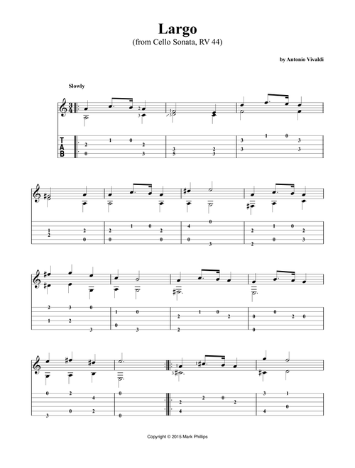 Largo (from Cello Sonata, RV 44) (Arr. Mark Phillips) - Antonio Vivaldi (Guitar Tab)