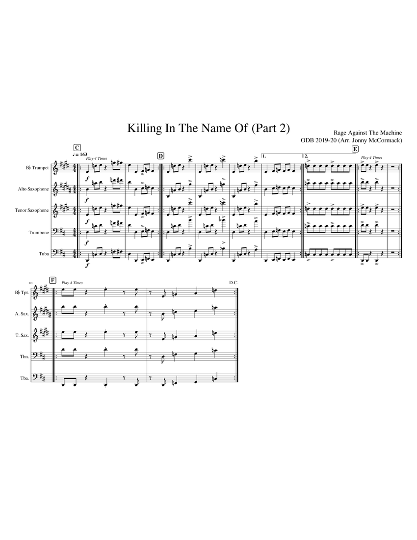Killing In The Name Of (Part 2) Sheet music for Trombone, Tuba ...