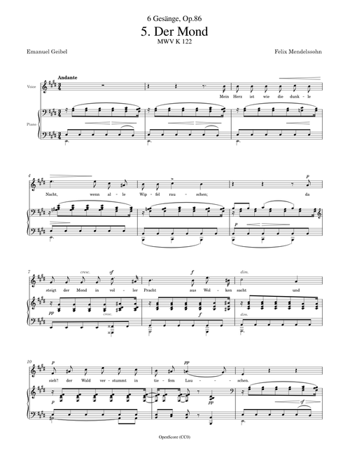 Mendelssohn, Felix – 6 Gesänge, Op.86, No.5 – Der Mond