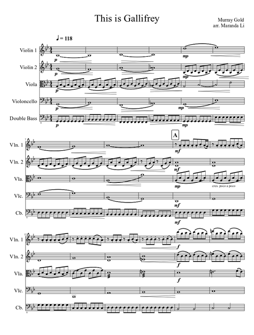 This is Gallifrey: Our Childhood, Our Home (Arranged for String Quintet)