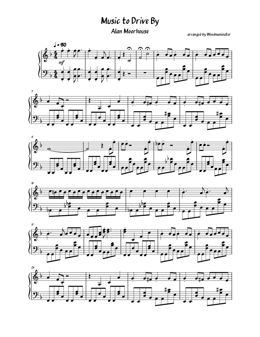 Music to Drive By Alan Moorhouse Piano Arrangement Sheet music for Piano Solo Musescore