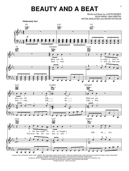 Beauty And A Beat - Justin Bieber (Piano-Vocal-Guitar)