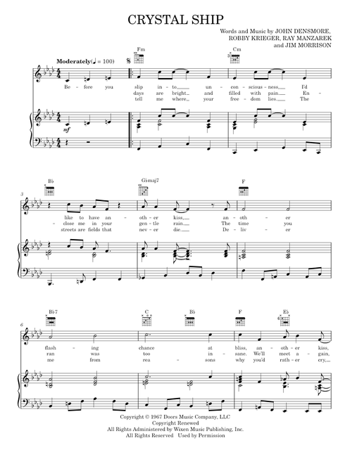 Crystal ship - The Doors (Piano-Vocal-Guitar)