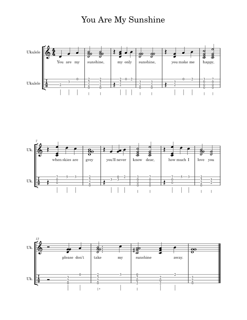 You Are My Sunshine Ukulele Fingerstyle Sheet music for Ukulele (Solo