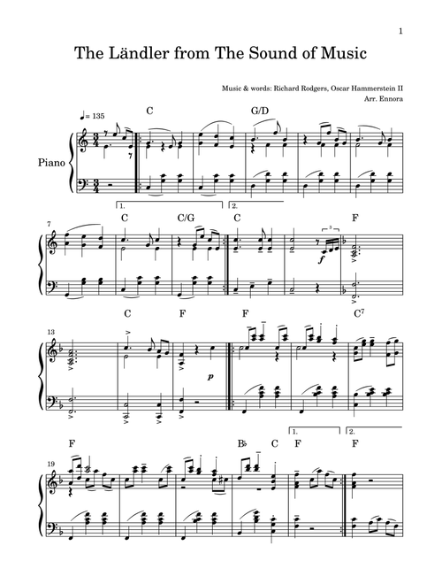 The Ländler (Arr. Ennora) - Richard Rodgers and Oscar Hammerstein II (Piano Solo)