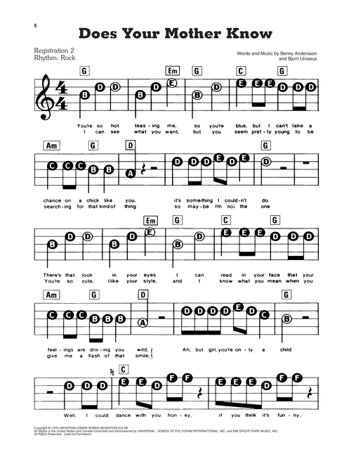 Does Your Mother Know (from Mamma Mia!) - ABBA (E-Z Play Today)