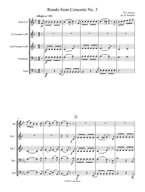 Rondo from Horn Concerto No. 3 (Arr. Sy Brandon) - W. A. Mozart (Brass Ensemble)