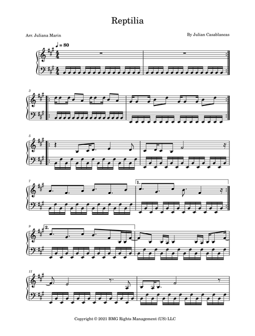 Reptilia (Arr. JULIANA MARIN) - The Strokes (Piano Solo)