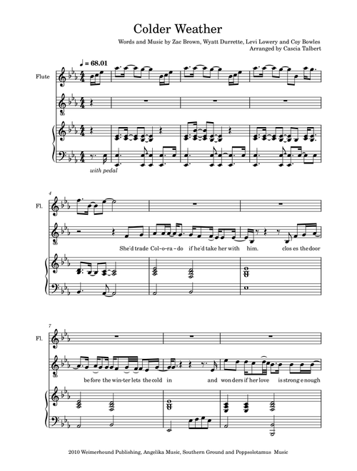 Colder Weather (Arr. Cascia Talbert) - Zac Brown Band (Small Ensemble)