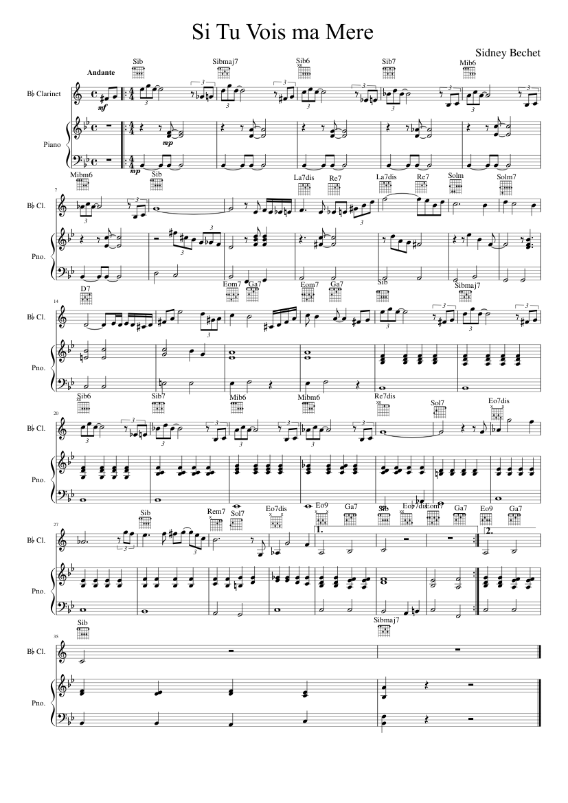 Berettigelse Veluddannet Solskoldning Si tu vouis ma mere Sheet music for Piano, Clarinet in b-flat (Solo) |  Musescore.com
