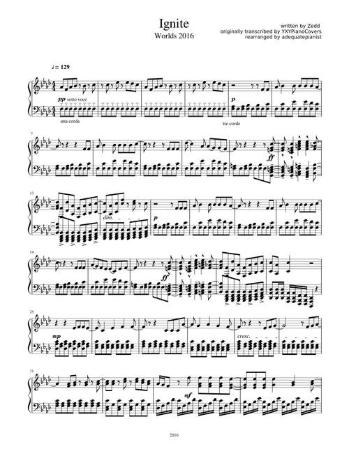 Ignite - Zedd (LoL Worlds 2016) Piano Solo