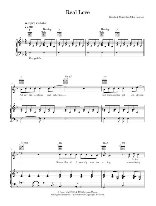 Real Love - John Lennon, Tom Odell (Piano-Vocal-Guitar (Piano Accompaniment))