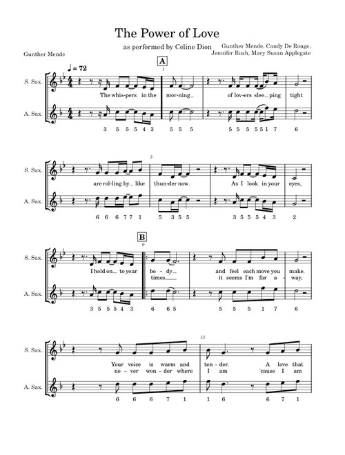 The Power Of Love – Celine Dion, David Foster, Jennifer Rush (Sax Duet)