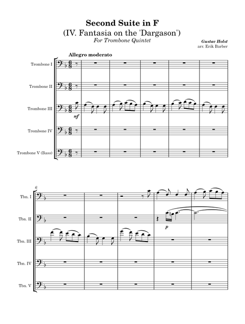 Second Suite in F - IV. Fantasia on the "Dargason" – Gustav Holst For Trombone Quintet.mxl