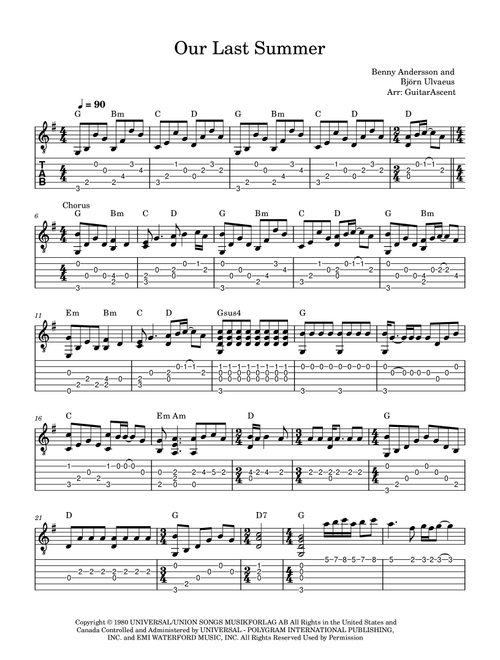 Our Last Summer (Arr. GuitarAscent) - ABBA (Solo Guitar)