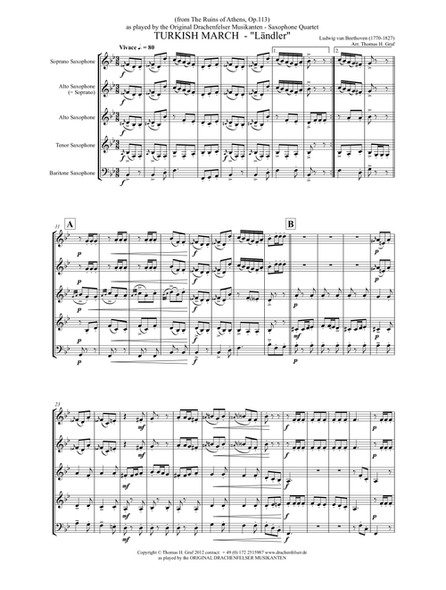 Turkish March Ländler - Beethoven - Saxophone Quartet (Arr. Thomas H. Graf) - LV Beethoven (Woodwind Ensemble)
