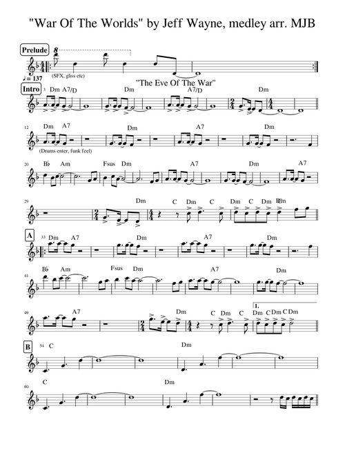 "War Of The Worlds" by Jeff Wayne, medley arr. MJB