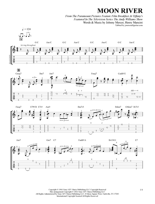 Moon River (Arr. Jon Russell) - Henry Mancini (Guitar Tab)