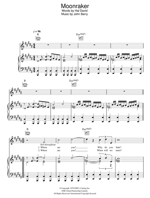Moonraker - Shirley Bassey (Piano-Vocal-Guitar (Piano Accompaniment))
