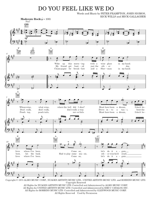 Do you feel like we do - Peter Frampton (Piano-Vocal-Guitar)